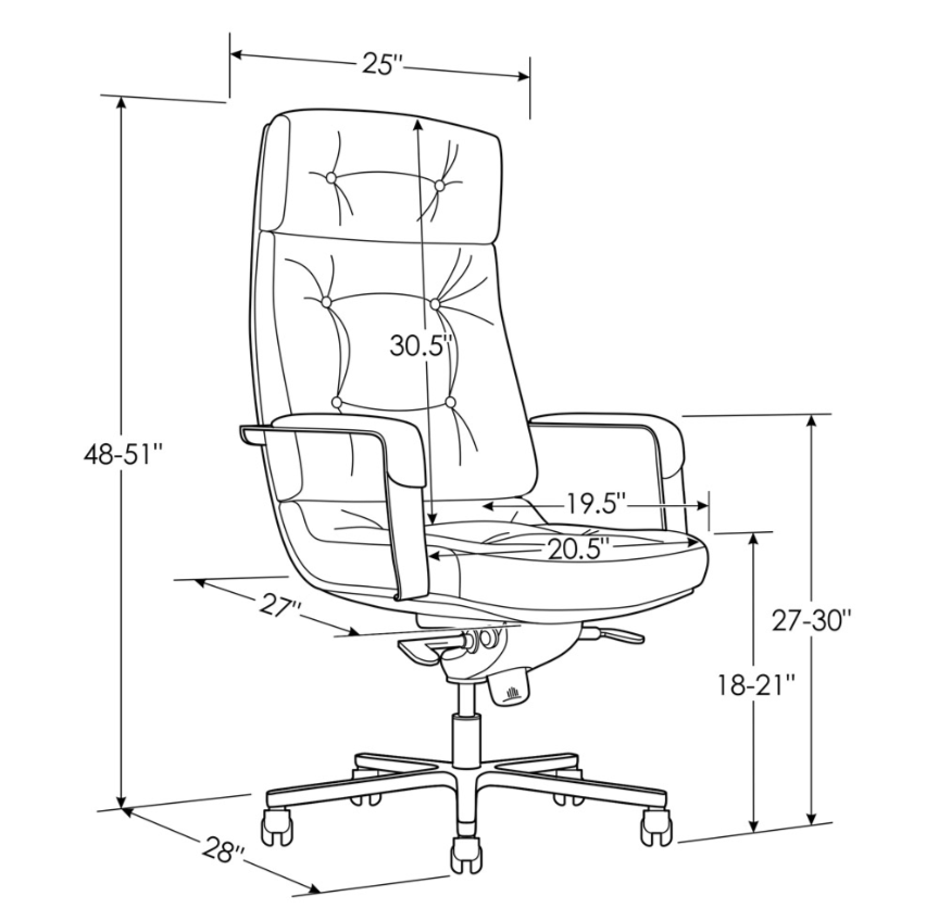 Perot Leather Executive Office Chair, Synchro-Tilt Recline, Adjustable Height, 418 lb Capacity