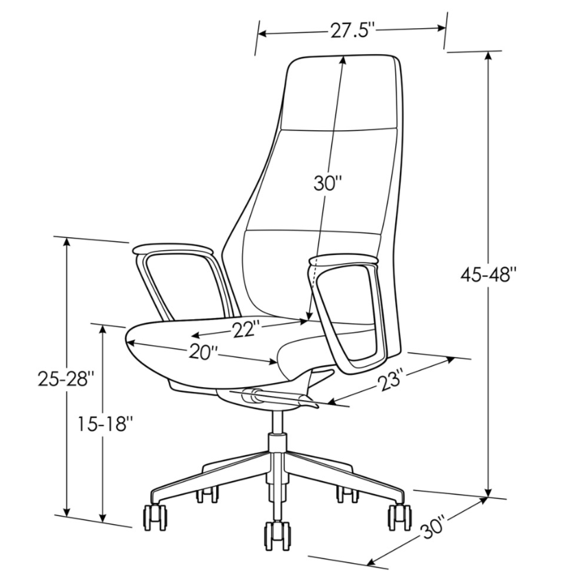 Burns Leather Executive Office Chair, Knee-Tilt Recline, Adjustable Height, 330 lb Capacity