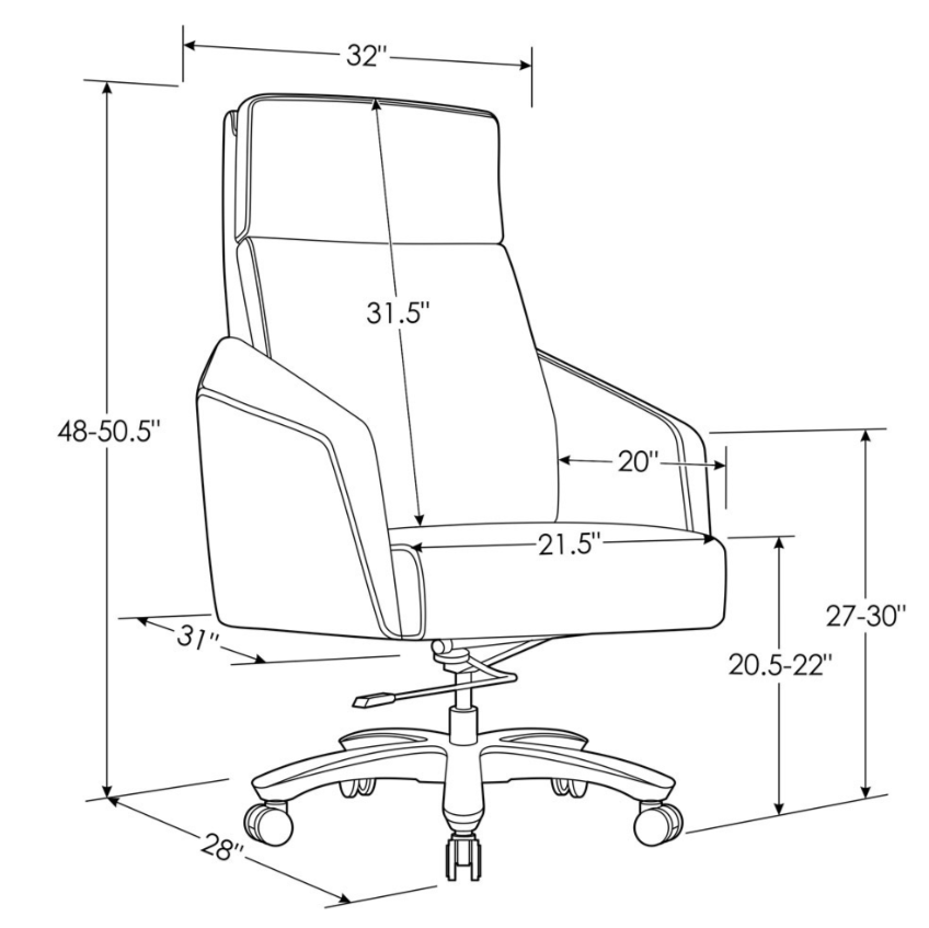 Lauren Leather Executive Office Chair, Synchro-Tilt Recline, Adjustable Height, 418 lb Capacity