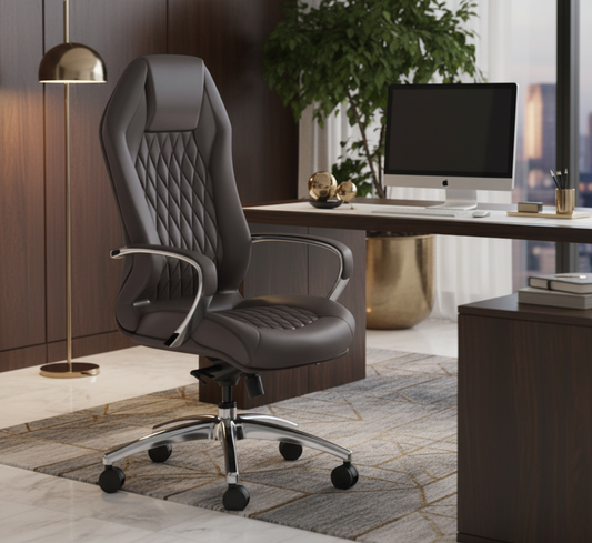 Sterling Ergonomic Leather Executive Office Chair, Reclining Synchro-Tilt, Adjustable Height, Polished Aluminum Base