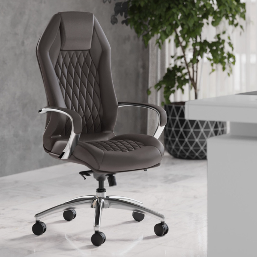 Sterling Ergonomic Leather Executive Office Chair, Reclining Synchro-Tilt, Adjustable Height, Polished Aluminum Base