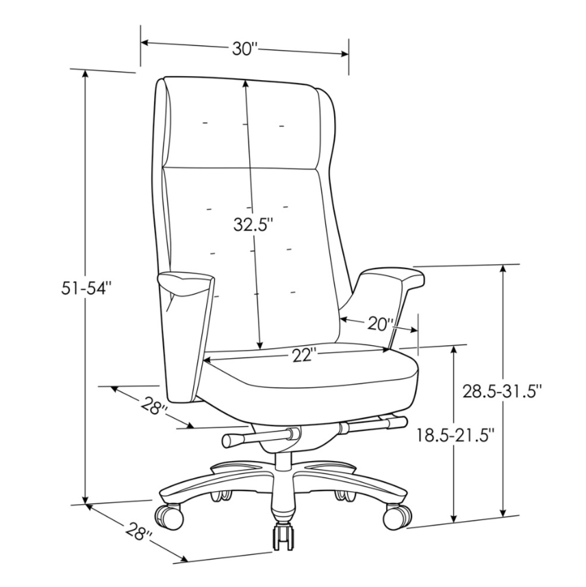 Rockefeller Leather Executive Office Chair, Ergonomic Recline, Adjustable Height, 418 lb Capacity