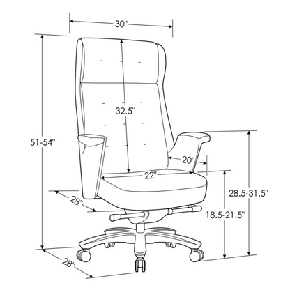 Rockefeller Leather Executive Office Chair, Ergonomic Recline, Adjustable Height, 418 lb Capacity