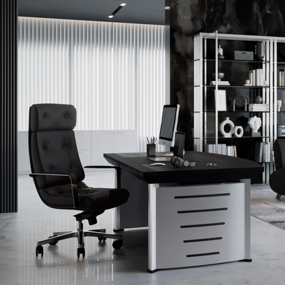 Perot Leather Executive Office Chair, Synchro-Tilt Recline, Adjustable Height, 418 lb Capacity