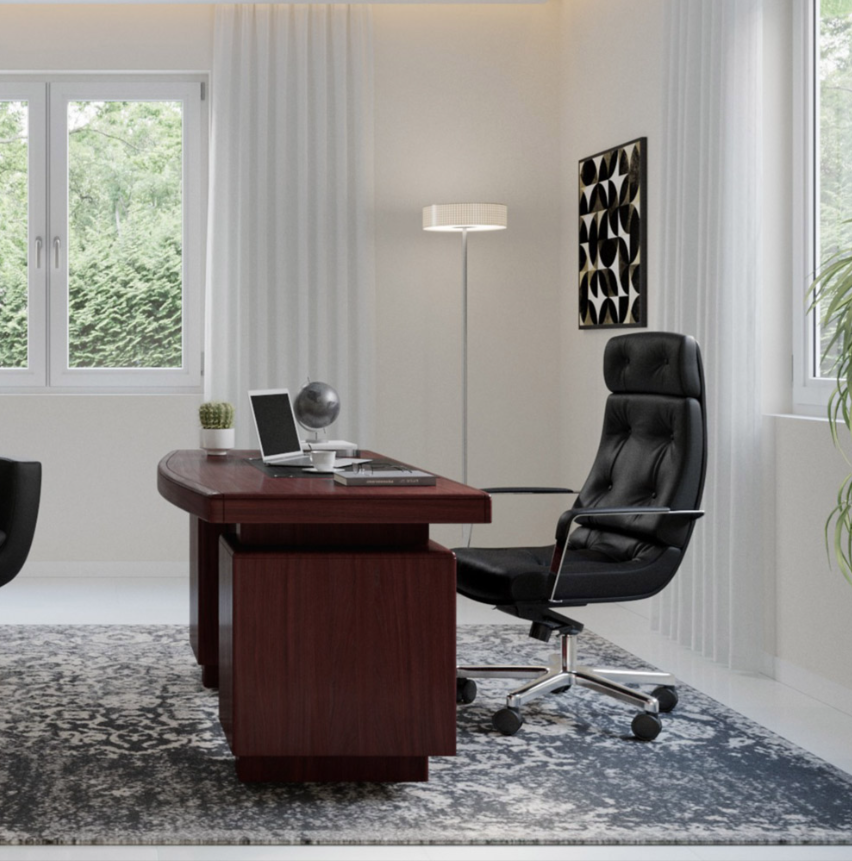 Perot Leather Executive Office Chair, Synchro-Tilt Recline, Adjustable Height, 418 lb Capacity