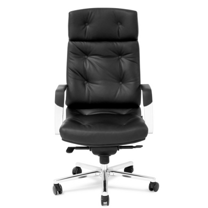 Perot Leather Executive Office Chair, Synchro-Tilt Recline, Adjustable Height, 418 lb Capacity
