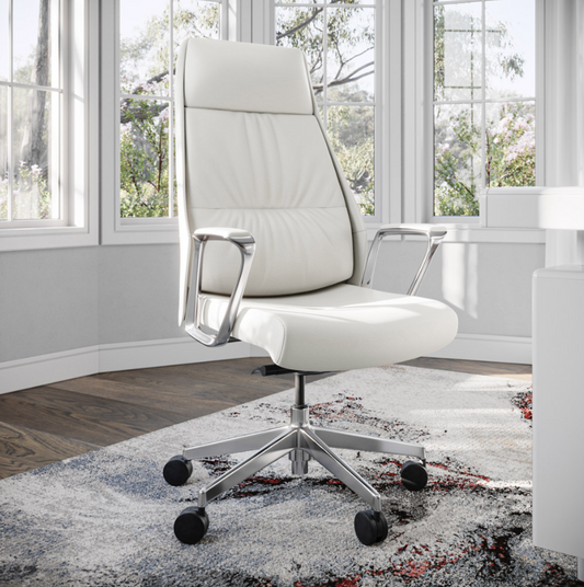 Burns Leather Executive Office Chair, Knee-Tilt Recline, Adjustable Height, 330 lb Capacity